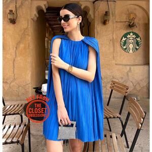 ZARA Pleated Cape Mini Dress NWT Royal Blue